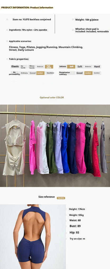 Sleeveless Back Hollow-out Yoga Jumpsuit Sports Fitness Removable Chest Pad Peach Butt Sports Jumpsuit