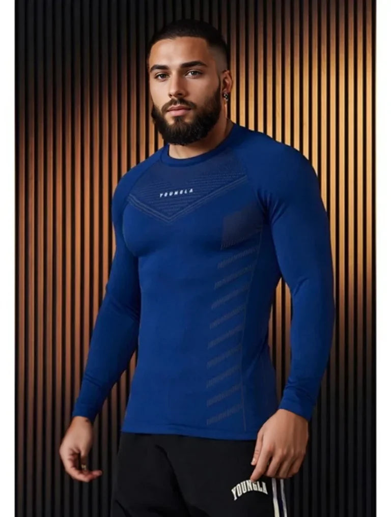 Spring Autumn Men Slim Fit Casual Elastic Training Top Long Sleeve T-shirt Fitness Sports Milk Silk Material Running Fitness