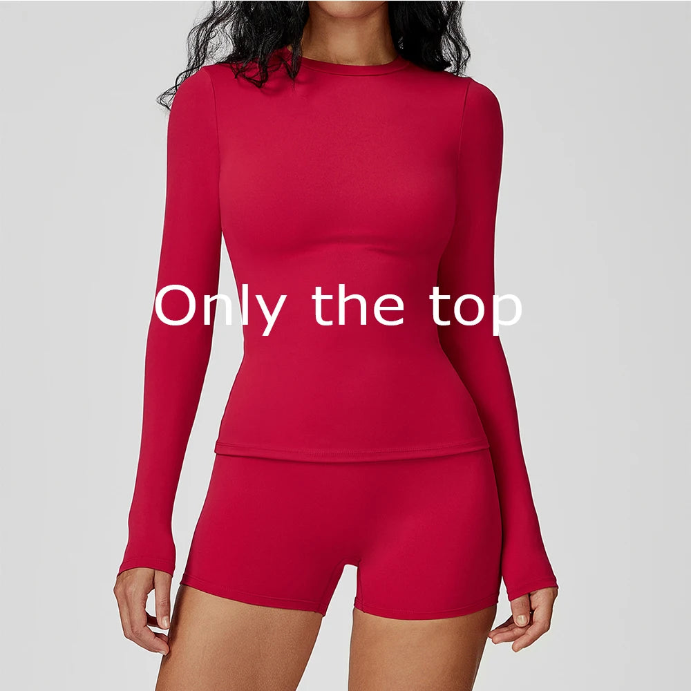 JUREN Yoga Shirts For Women Long Sleeve Fitness Running Push Up Gym Shirts Female Workout Breathable High Elastic Sports Top