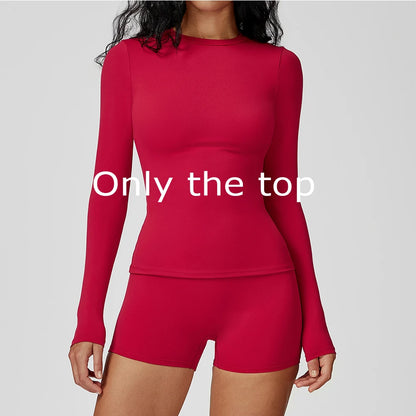 JUREN Yoga Shirts For Women Long Sleeve Fitness Running Push Up Gym Shirts Female Workout Breathable High Elastic Sports Top