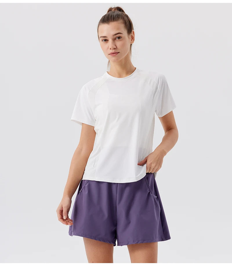 Summer Women's Quick Dry Running Sports T-Shirt Gym Fitness Training Wear for Tennis Golf Yoga Breathable Sportswear Top