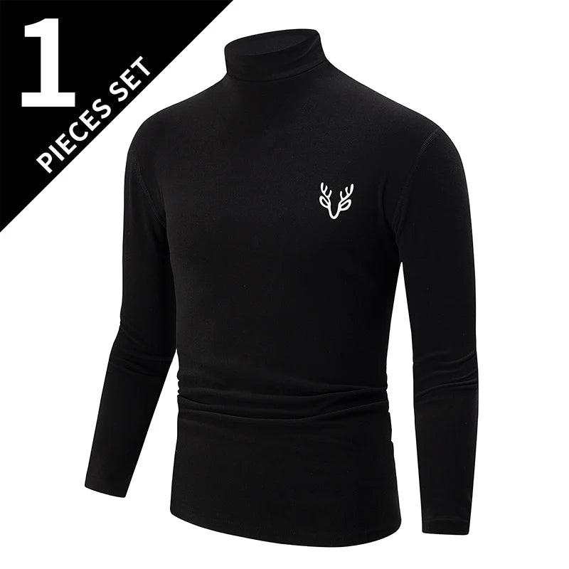 1/3 Pcs Men's White BottoMing Small Turtleneck Shirt In Autumn And Winter Casual Joker Fashion Long Sleeve T-Shirt Teenagers War