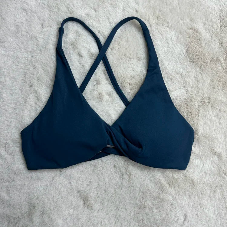 SHINBENE Front Twist Padded Cross Strap Sports Bra Sexy Back Fitness Sleeveless Short Top Yoga Sports Bra