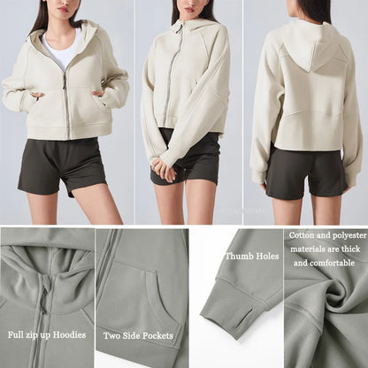 VITALINOVO Women's Zip Up Hoodies Fleece Workout Jackets Sweatshirts Athletic Casual Long Sleeve Sweatshirts with Thumb Holes