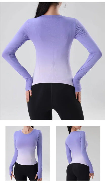 Women's Long Sleeve Top Yoga Shirts Running T-Shirt Hanging dye Fitness Sports Top Gym Sweatshirts Workout Tops Sports Shirts