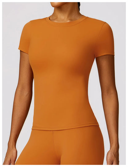 HGC Women's Sports T Shirt Summer Short Sleeve Running  Round Neck Breathable Stretchy GYM Yoga Slim Fitness Active Top Tee