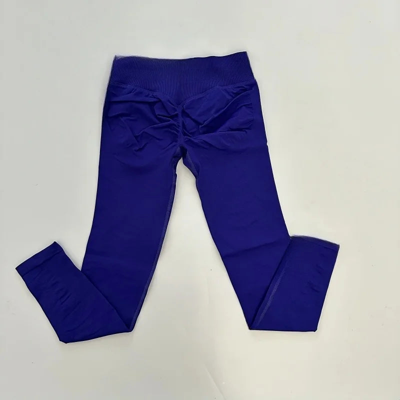 No Logo Leggings Women Low Ribbed Band Scrunch Bum Seamless Yoga Pants Gym Leggings Fitness Sweat Wicking Stretch Workout Tights