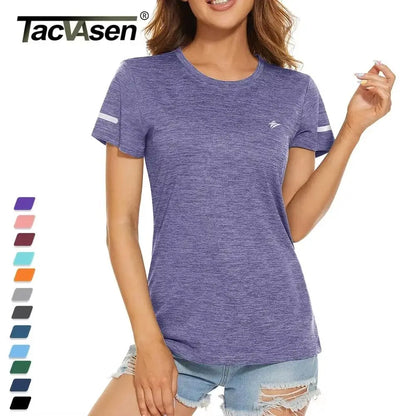 TACVASEN Elastic Moisture Wicking Summer T-shirts Women's Casual T-shirts Crew Neck Workout Running Shirts Sports Tee Gym Tops