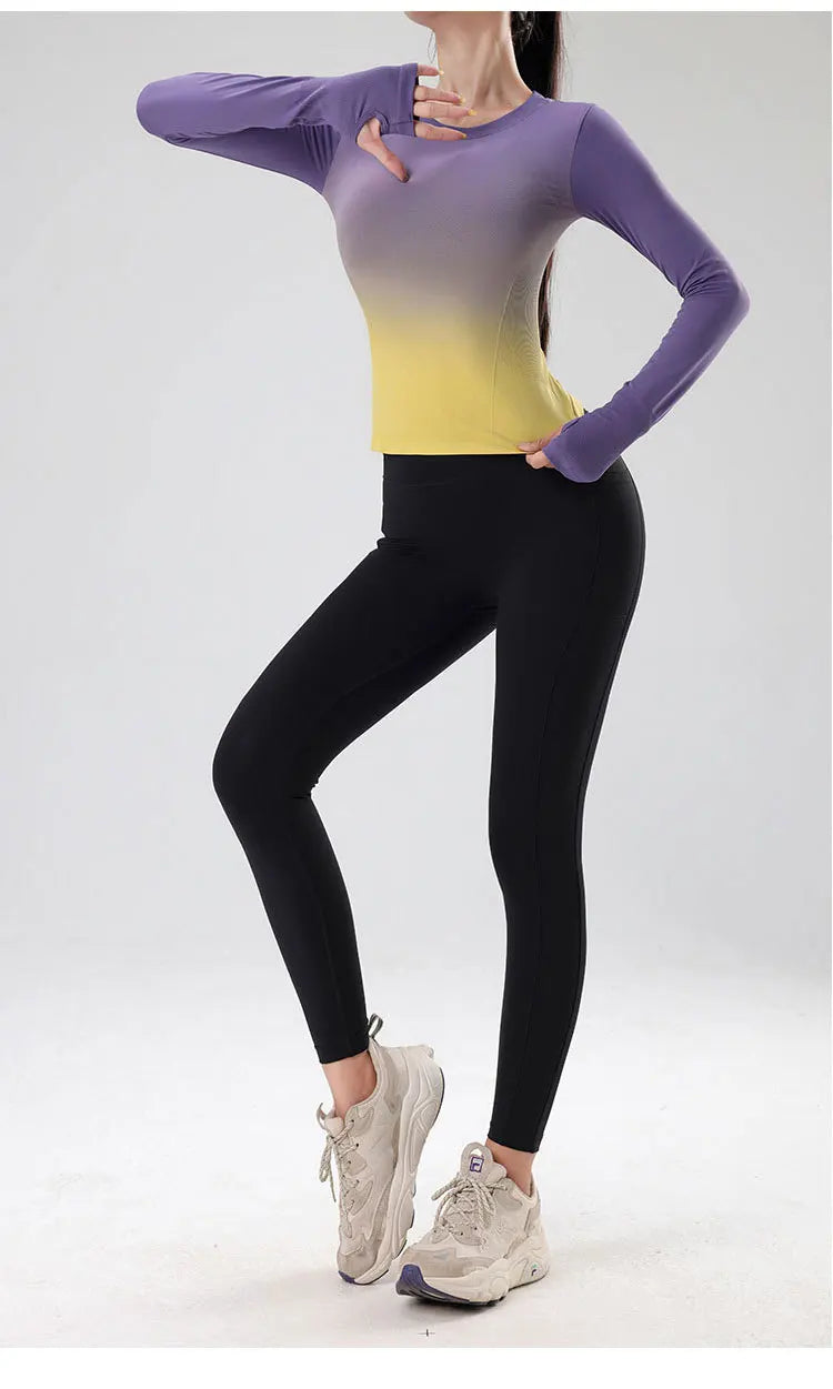 Women's Long Sleeve Top Yoga Shirts Running T-Shirt Hanging dye Fitness Sports Top Gym Sweatshirts Workout Tops Sports Shirts