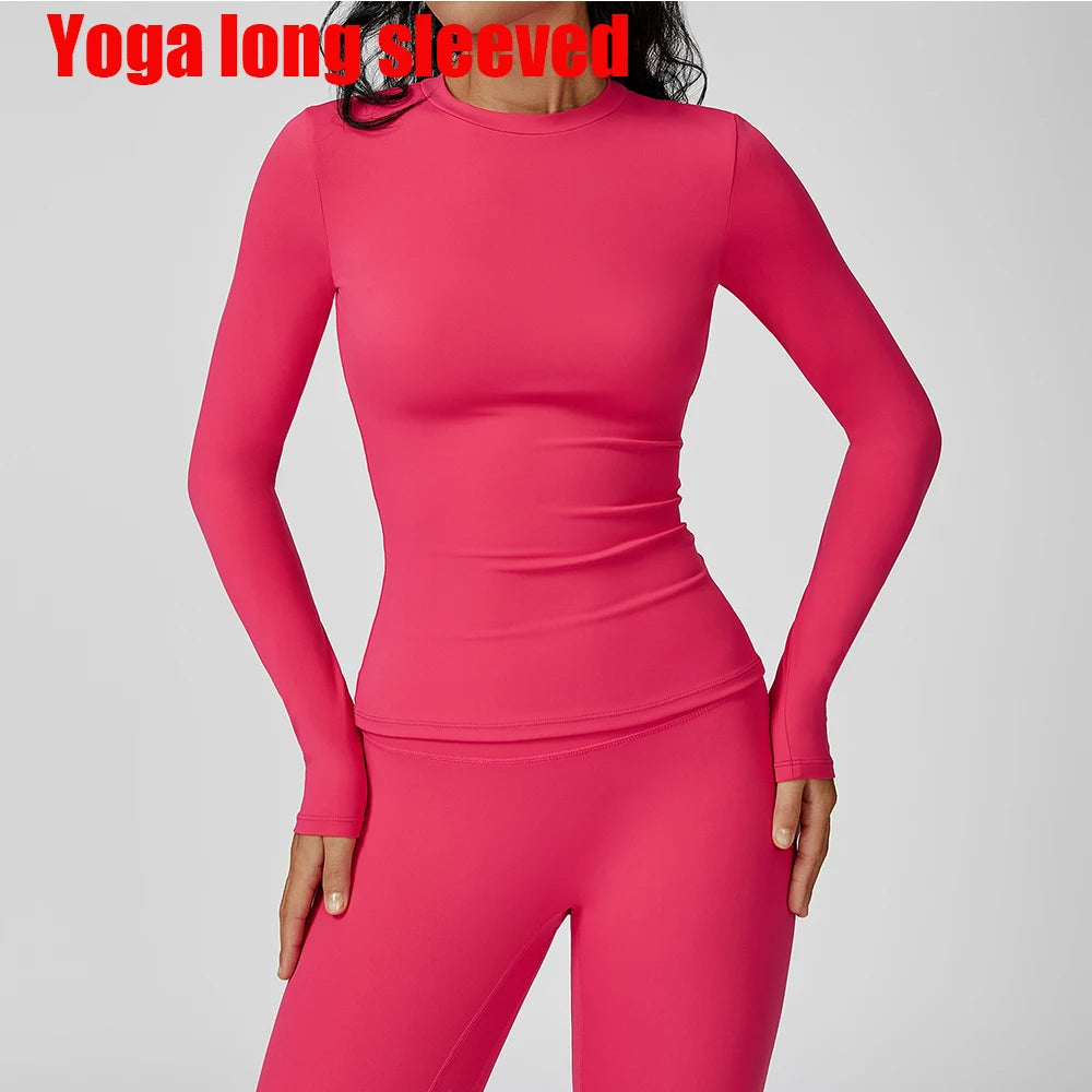 Yoga Shirts Women Long Sleeve Fitness Running Gym Clothes Workout Dry Fit Breathable Slim Fit High Elastic Sport Top Women's Top