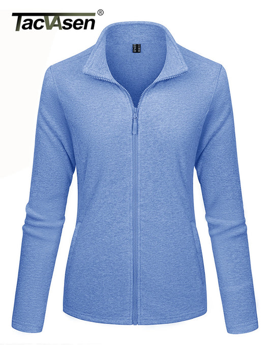 TACVASEN Lightweight Full Zip Fleece Jackets Spring/Autumn Womens Turtleneck Sweater Sports Warm Sweatshirts Thermal Casual Tops