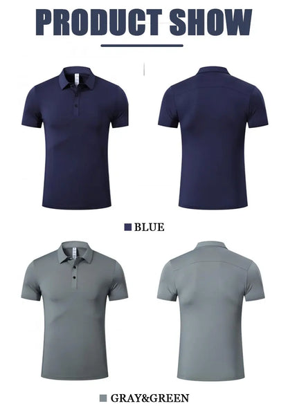 Men's Ice Silk Quick Dry Short-sleeved Thin Running T-shirt Loose Lapel Fitness T-shirt Football Basketball Jersey Sportswear