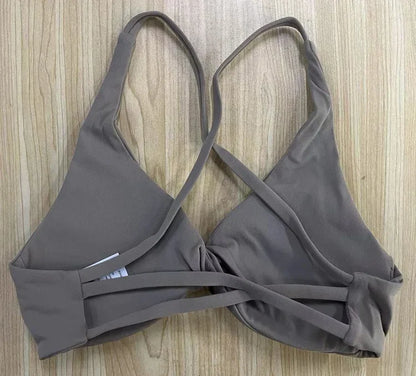 SHINBENE Front Twist Padded Cross Strap Sports Bra Sexy Back Fitness Sleeveless Short Top Yoga Sports Bra