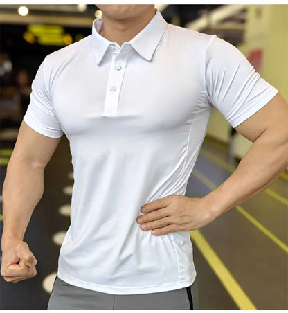 Men's Ice Silk Quick Dry Short-sleeved Thin Running T-shirt Loose Lapel Fitness T-shirt Football Basketball Jersey Sportswear
