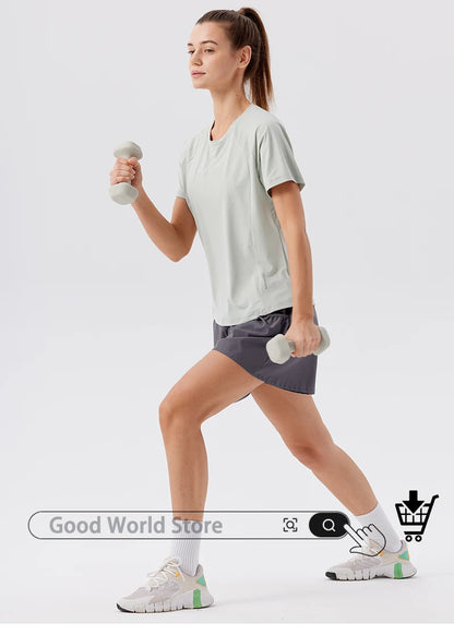 Summer Women's Quick Dry Running Sports T-Shirt Gym Fitness Training Wear for Tennis Golf Yoga Breathable Sportswear Top