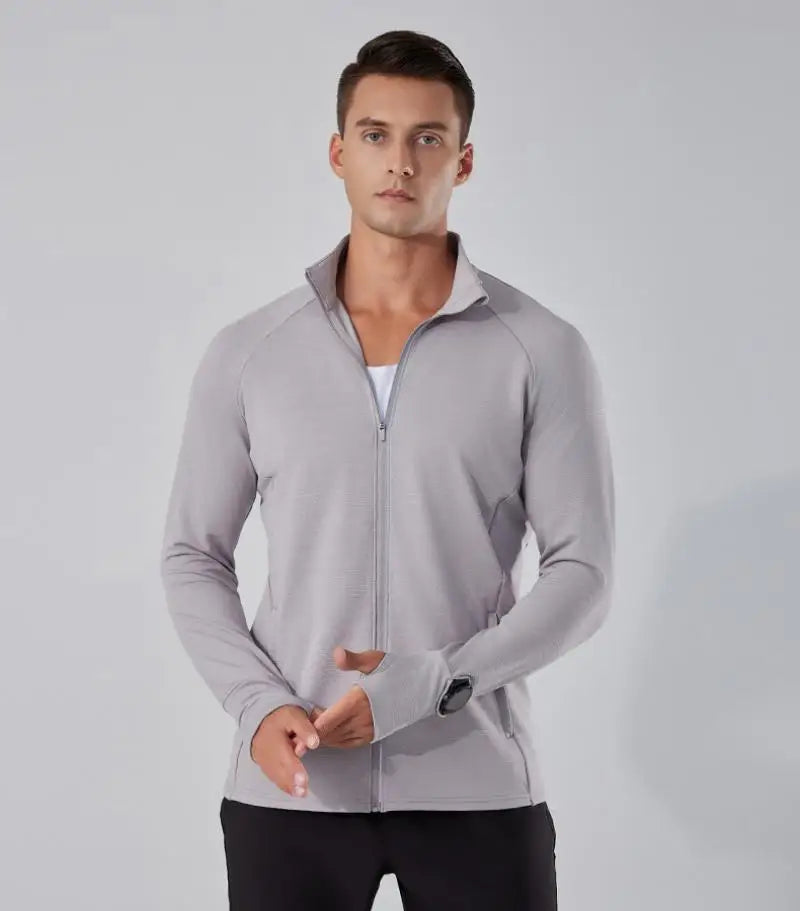 Mens Reflective Zip Stand Collar Running Jacket UPF50+ Sportwear for Jogging Gym Exercise Training Covered Thumbhole& Watch Cuff