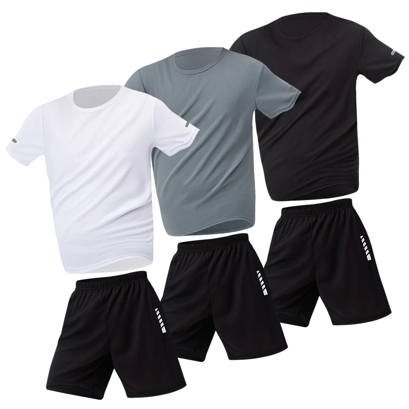 2/4/6 Pcs Plus Size Men's Quick-drying Short-sleeved Shorts Suit Men's Leisure Sports Running Fitness T-shirt Joker Shorts Teen