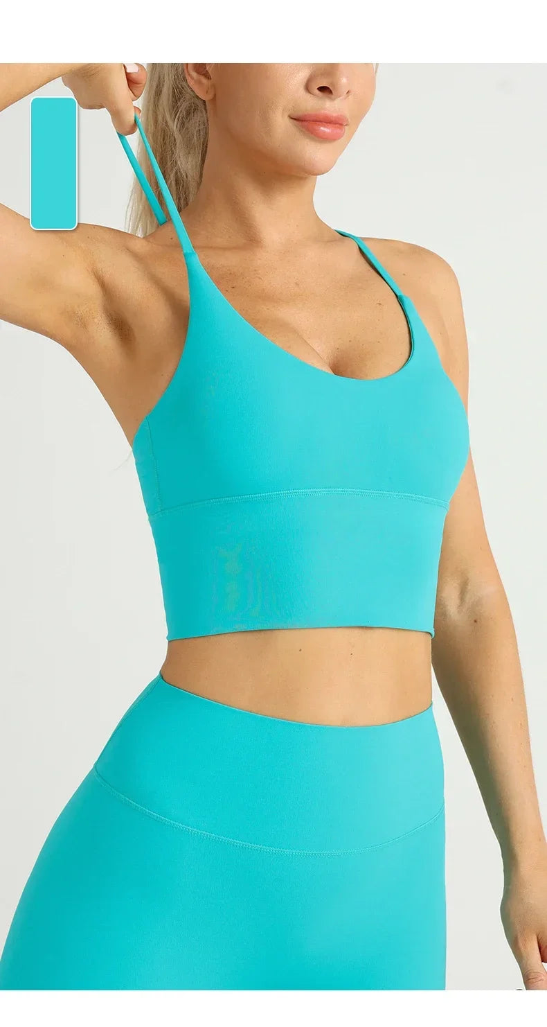 Solid Color Women Gym Yoga Naked Feeling Sexy Cross Back Y shape Sports Bra Fitness Yoga Jogging Workout Sports Women Sling