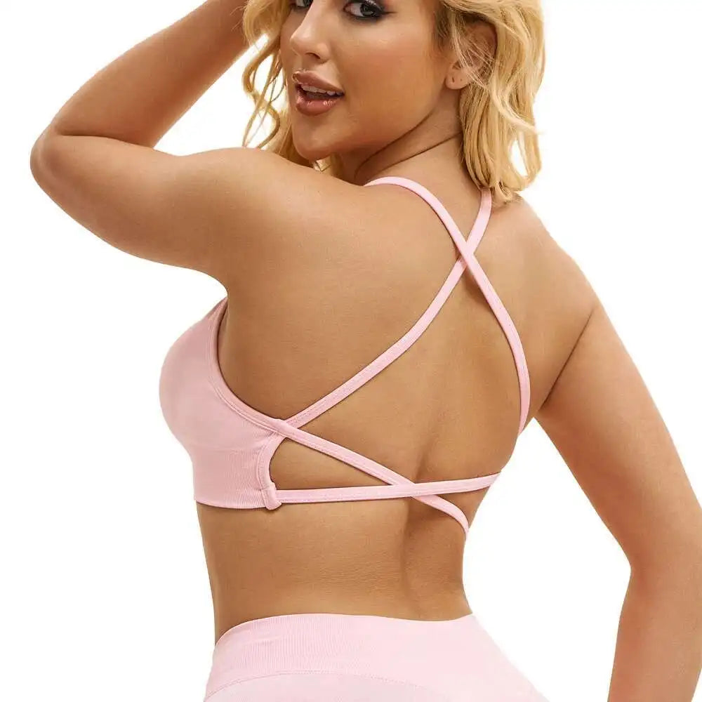 NCLAGEN Sports Bra Backless Fitness Underwear Back Cross Push-up Gym Crop Top Women Training Clothes Running Seamless Bras