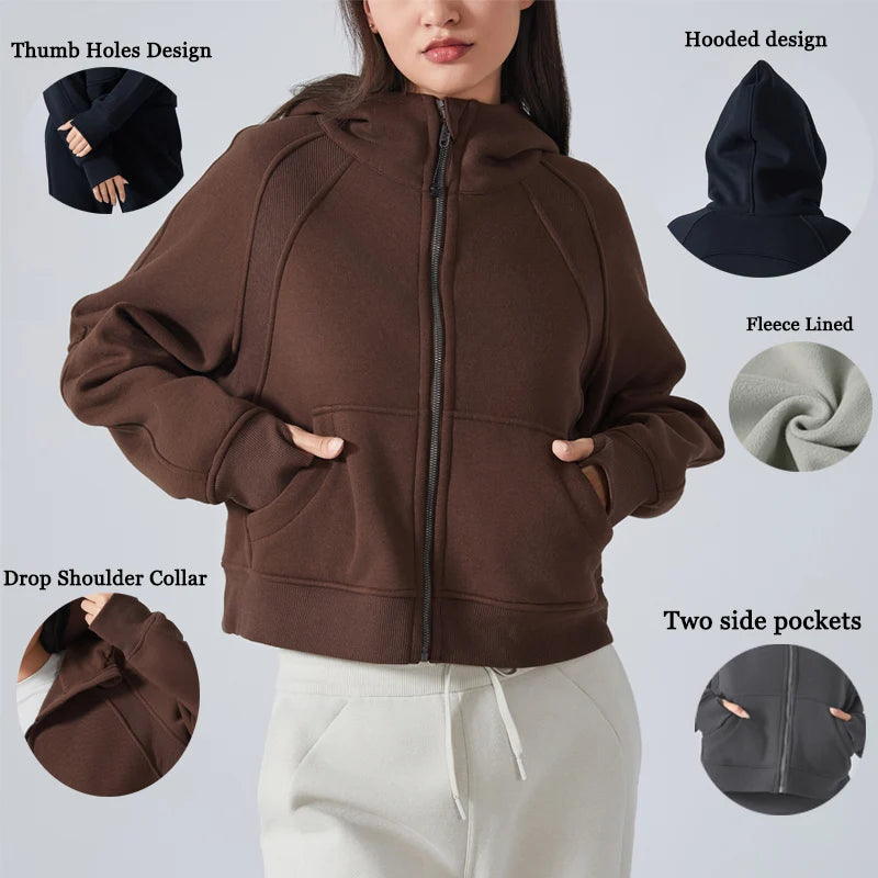 VITALINOVO Women's Zip Up Hoodies Fleece Workout Jackets Sweatshirts Athletic Casual Long Sleeve Sweatshirts with Thumb Holes