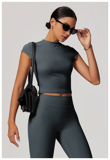 Hearuisavy Casual T-shirt Female Fitness Gym Top Yoga Clothing Sports Short-Sleeved Shirt Women Quick-Dry Workout Shirt Women