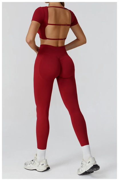 Seamless Women's Yoga Crop Top Sport Short Sleeve T Shirts Fitness Clothes New Yoga Shirt Gym Sexy Backless Top Quick Drying Top