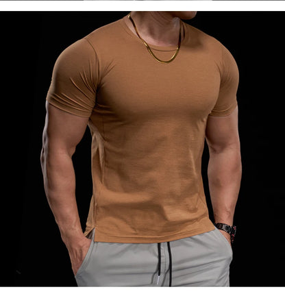 Men's Gym Fitness Training Clothing Men's High-elasticity Breathable Sports Tight Short-sleeved T-shirt, Running Sports