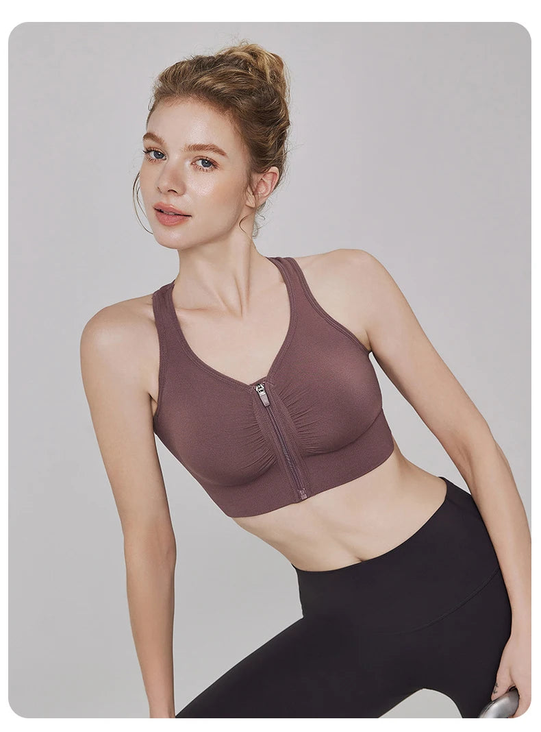CZGUKE Women's zipper sports bra vest plus size shock resistant bra women's yoga running fitness bra women's underwear