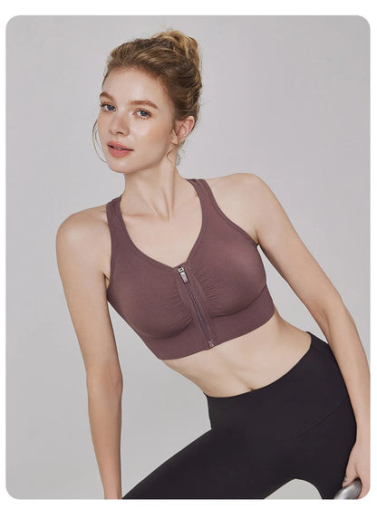 CZGUKE Women's zipper sports bra vest plus size shock resistant bra women's yoga running fitness bra women's underwear