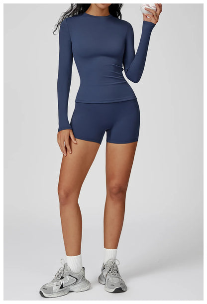 JUREN Yoga Shirts For Women Long Sleeve Fitness Running Push Up Gym Shirts Female Workout Breathable High Elastic Sports Top