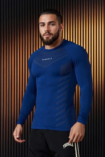 Spring Autumn Men Slim Fit Casual Elastic Training Top Long Sleeve T-shirt Fitness Sports Milk Silk Material Running Fitness