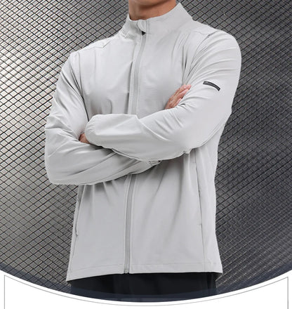 Men Outdoor Sports Casual Jacket Jacket Stand-Up Collar Zip Running Fitness Windproof Camping Hiking Riding Training Tops