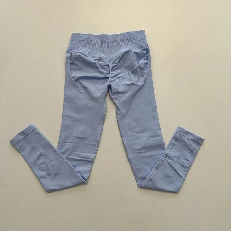 No Logo Leggings Women Low Ribbed Band Scrunch Bum Seamless Yoga Pants Gym Leggings Fitness Sweat Wicking Stretch Workout Tights