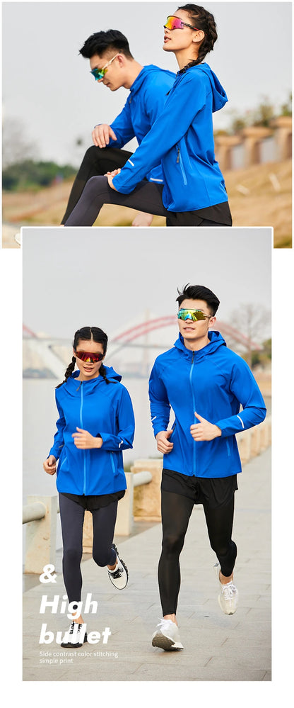 (S-4XL)Men Women Running Jacket Lightweight Camping Hiking Windbreaker Windproof Long-Sleeved Zipper Hoodie Sports Coat