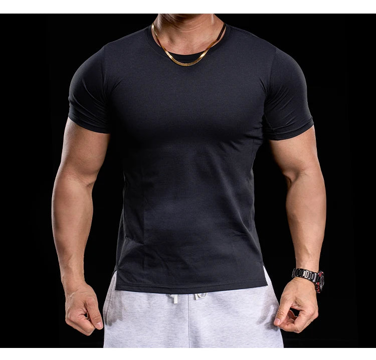 Men's Gym Fitness Training Clothing Men's High-elasticity Breathable Sports Tight Short-sleeved T-shirt, Running Sports