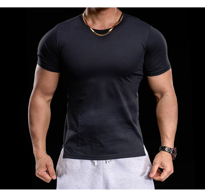 Men's Gym Fitness Training Clothing Men's High-elasticity Breathable Sports Tight Short-sleeved T-shirt, Running Sports