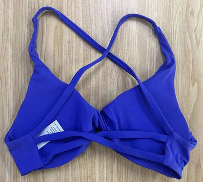 SHINBENE Front Twist Padded Cross Strap Sports Bra Sexy Back Fitness Sleeveless Short Top Yoga Sports Bra