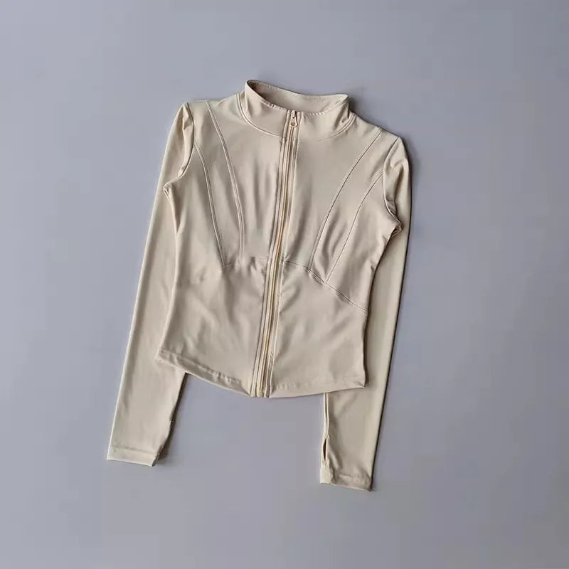 Women's Slim Fit Long Sleeved Yoga Exercise Jacket Stand up Collar Fitness Zipper Top Slimming Yoga Wear for Women