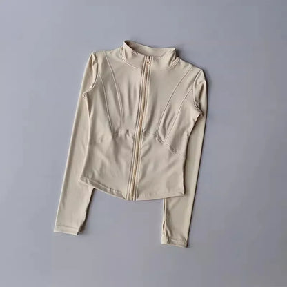 Women's Slim Fit Long Sleeved Yoga Exercise Jacket Stand up Collar Fitness Zipper Top Slimming Yoga Wear for Women