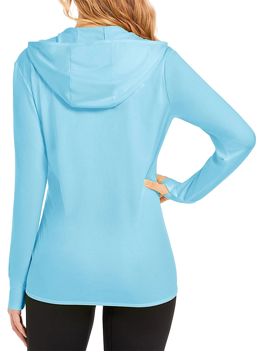MAGCOMSEN Spring Lightweight Jackets Women's UPF 50+ Sun Protection Hooded Zip Shirts Running Athletic Tops Thumb Holes Hiking