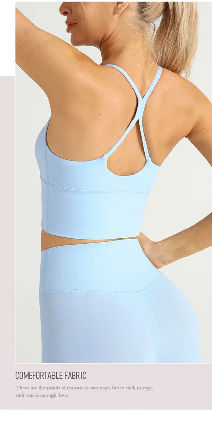 Solid Color Women Gym Yoga Naked Feeling Sexy Cross Back Y shape Sports Bra Fitness Yoga Jogging Workout Sports Women Sling