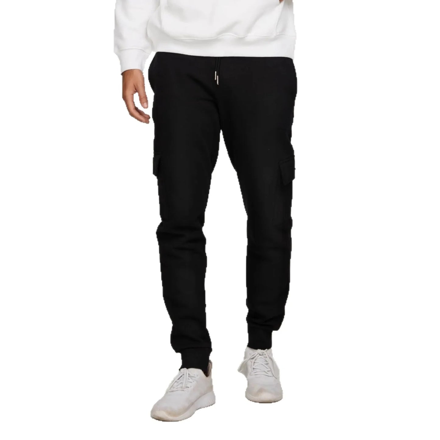 Men's Casual Fitness Long Pants Fleece Lined Cuffed Running Trousers Multi Pocket Workwear Sports Pants Low Waist Slim Fit