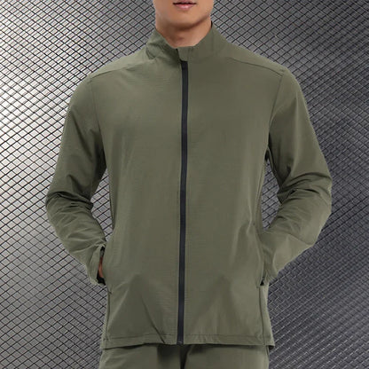 Men Outdoor Sports Casual Jacket Jacket Stand-Up Collar Zip Running Fitness Windproof Camping Hiking Riding Training Tops