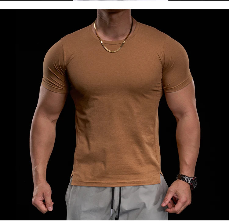 Men's Gym Fitness Training Clothing Men's High-elasticity Breathable Sports Tight Short-sleeved T-shirt, Running Sports