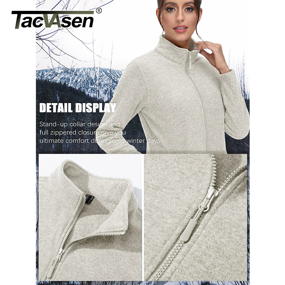 TACVASEN Lightweight Full Zip Fleece Jackets Spring/Autumn Womens Turtleneck Sweater Sports Warm Sweatshirts Thermal Casual Tops