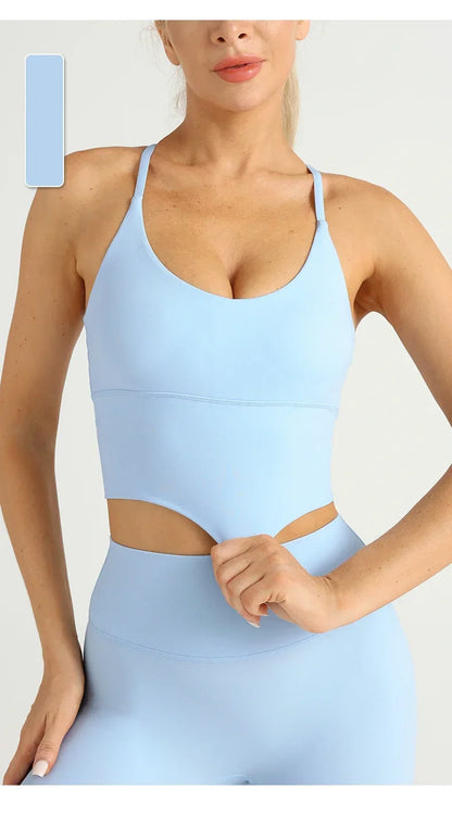 Solid Color Women Gym Yoga Naked Feeling Sexy Cross Back Y shape Sports Bra Fitness Yoga Jogging Workout Sports Women Sling
