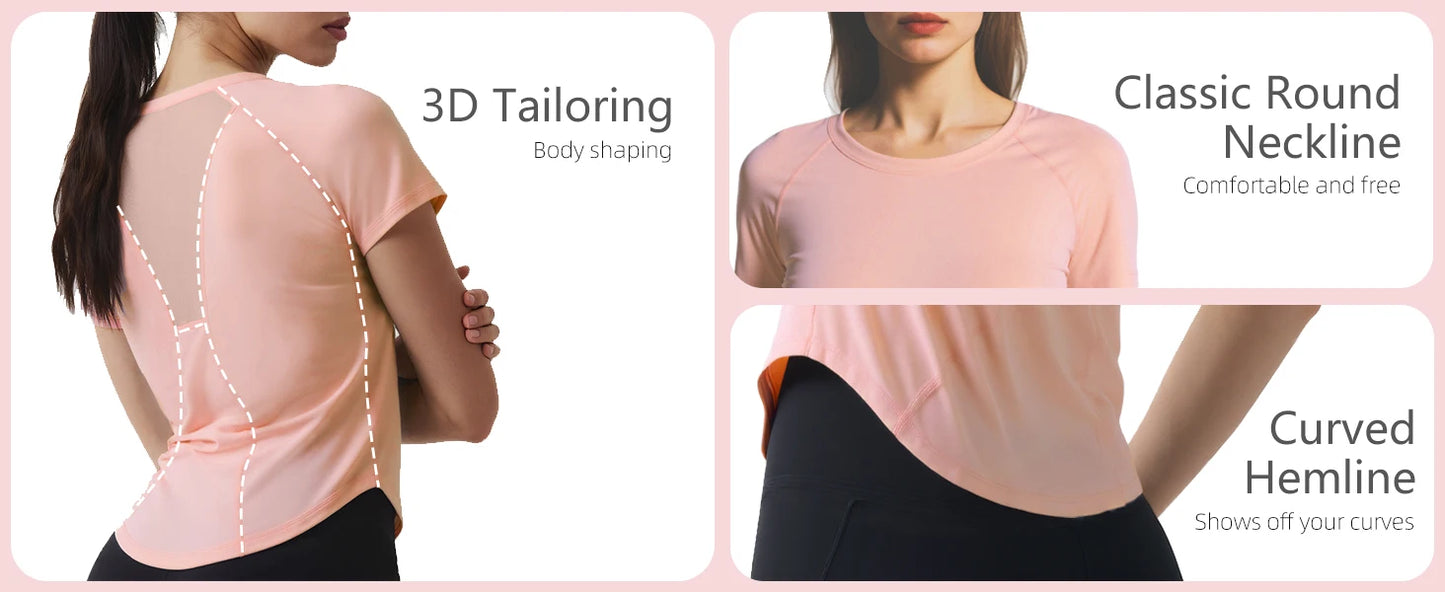 Nude Mesh Breathable Yoga Short Sleeve Fitness Sports Top Quick Dry T Shirt Running Training Top Women's Fitness Wear XS-XL