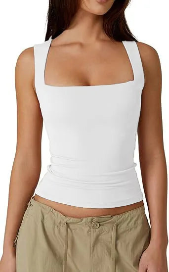 European and American women's street style spicy girl fashion square neck slim fit sleeveless vest for women