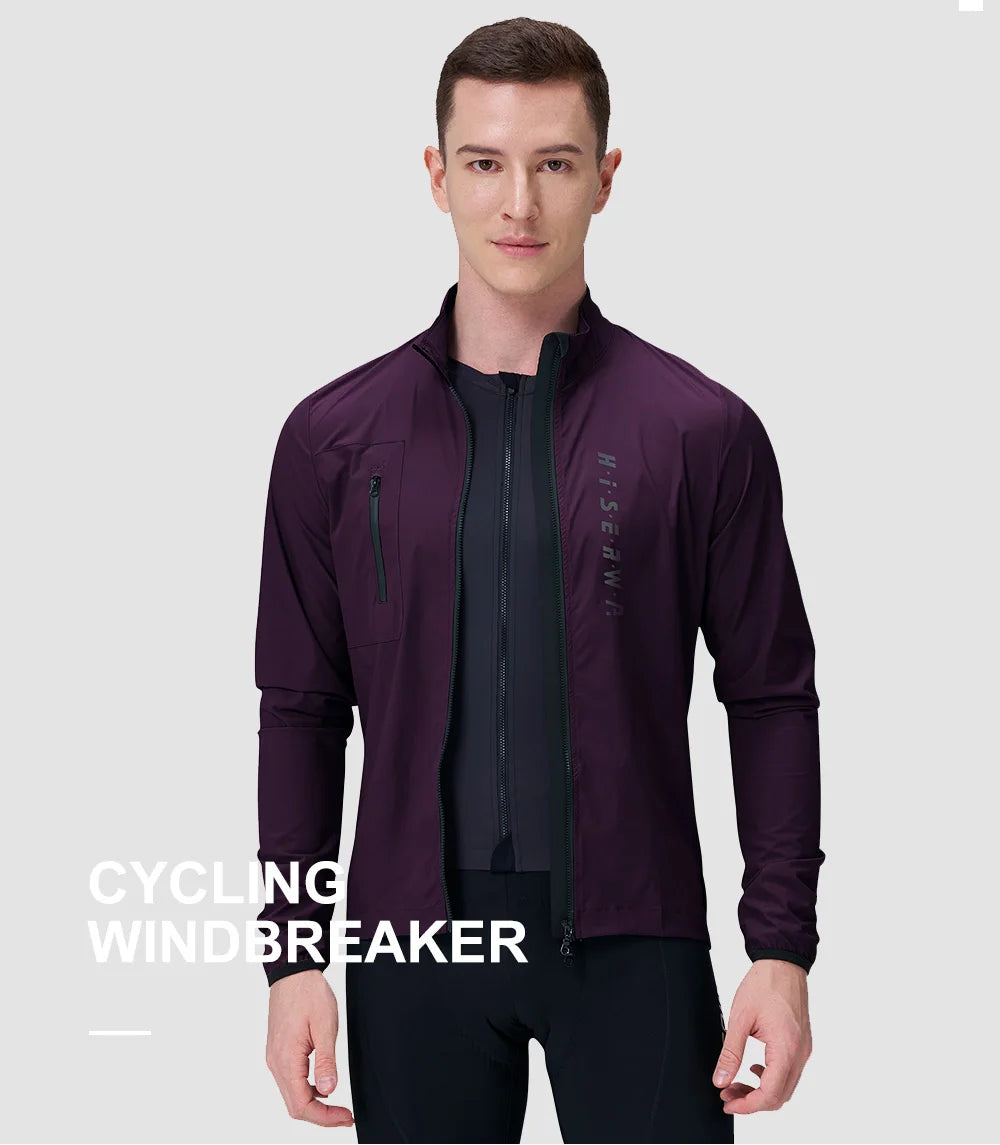 HISERWA Men Cycling Jacket Lightweight Breathable Anti-UV Cycling Windbreaker High Quality MTB Road Bike Jersey 2-Way Zipper