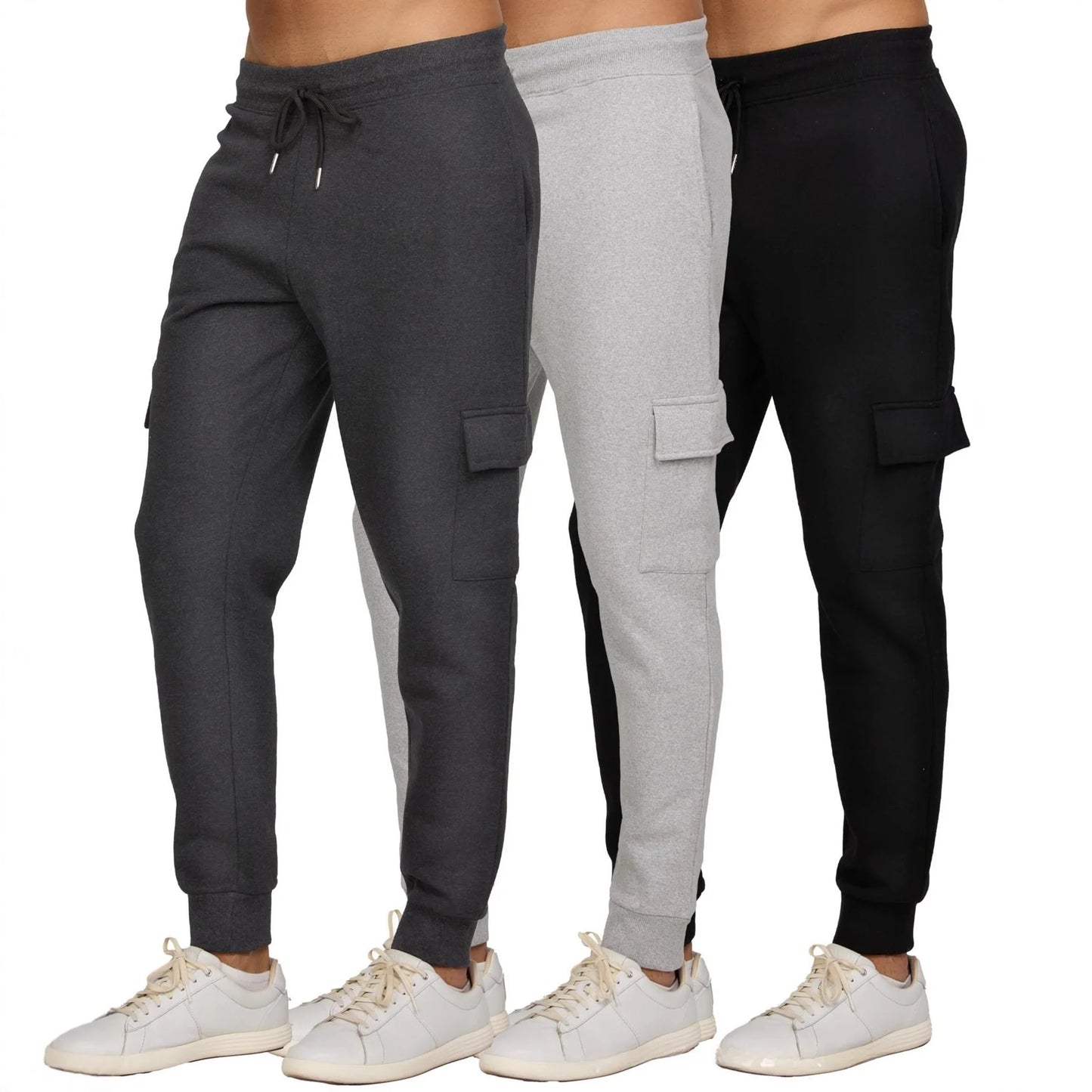 Men's Casual Fitness Long Pants Fleece Lined Cuffed Running Trousers Multi Pocket Workwear Sports Pants Low Waist Slim Fit